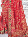 Incredible Red Bandhani Printed Georgette Wedding Saree With Blouse