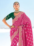 Fantastic Pink Bandhani Printed Georgette Traditional Saree With Blouse