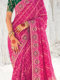 Excellent Rani Pink Bandhani Printed Georgette Saree With Blouse