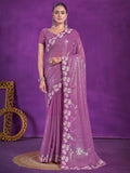 Enchanting Purple Sequins Organza Event Wear Saree With Blouse