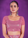 Glamorous Pink Sequins Organza Party Wear Saree With Blouse