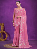 Glamorous Pink Sequins Organza Party Wear Saree With Blouse