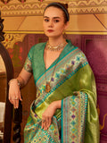 Beautiful Green Zari Weaving Tissue Silk Festive Wear Saree With Blouse