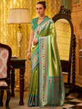 Beautiful Green Zari Weaving Tissue Silk Festive Wear Saree With Blouse