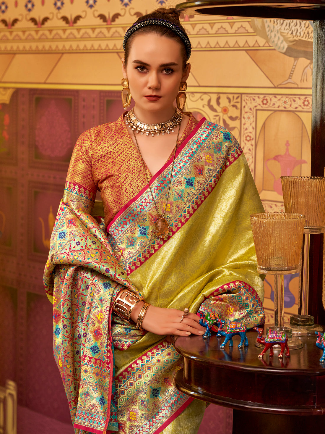 Enchanting Lemon Yellow Zari Weaving Tissue Silk Traditional Saree With Blouse