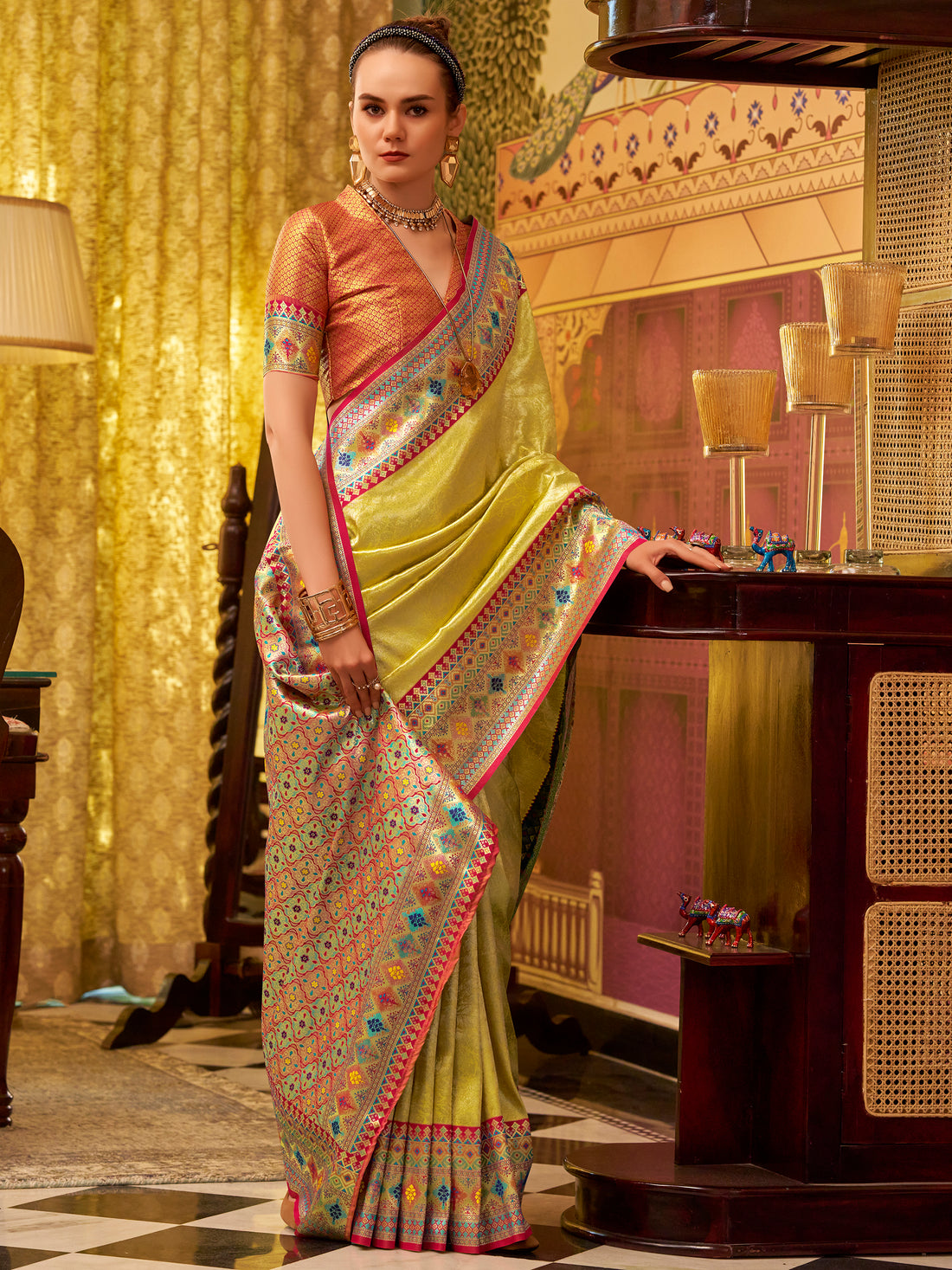 Enchanting Lemon Yellow Zari Weaving Tissue Silk Traditional Saree With Blouse