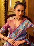Alluring Royal Blue Zari Weaving Tissue Silk Saree With Blouse