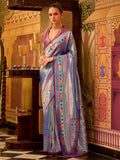 Alluring Royal Blue Zari Weaving Tissue Silk Saree With Blouse
