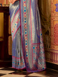 Alluring Royal Blue Zari Weaving Tissue Silk Saree With Blouse