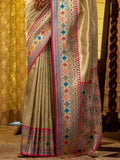 Bewitching Beige Zari Weaving Tissue Silk Event Wear Saree With Blouse