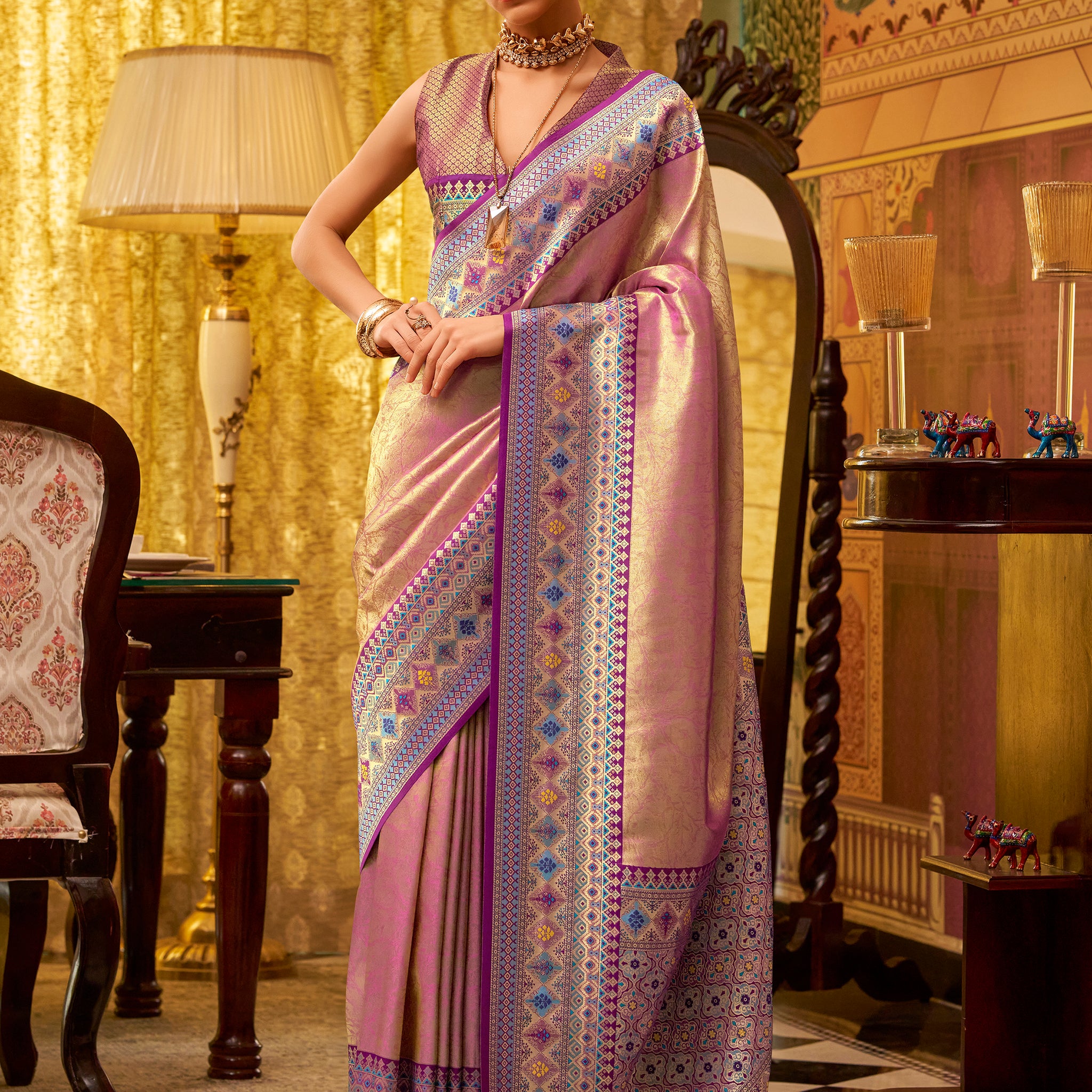 Gorgeous Purple Zari Weaving Tissue Silk Saree With Blouse