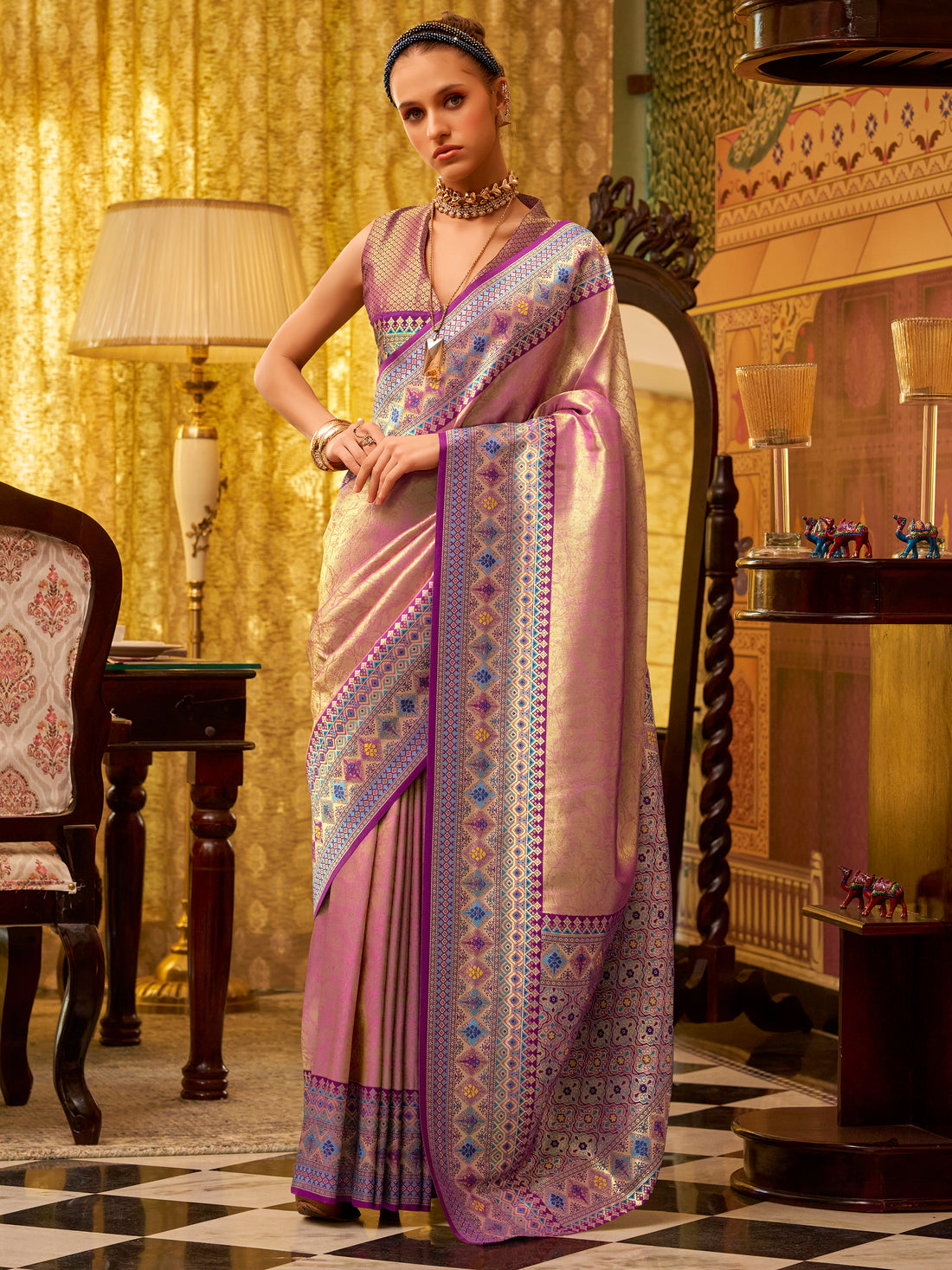 Gorgeous Purple Zari Weaving Tissue Silk Saree With Blouse
