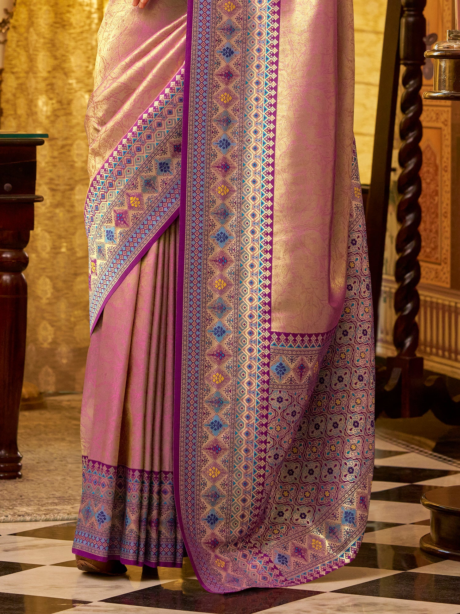 Gorgeous Purple Zari Weaving Tissue Silk Saree With Blouse