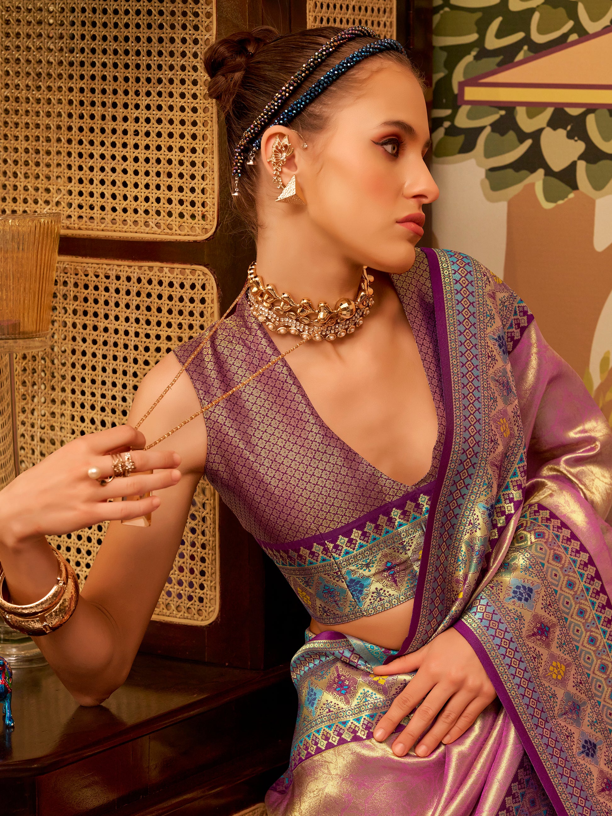 Gorgeous Purple Zari Weaving Tissue Silk Saree With Blouse