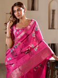 Enchanting Pink Printed Silk Traditional Saree With Blouse