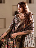 Attractive Brown Printed Silk Festival Wear Saree With Blouse