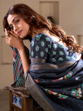 Glamorous Navy Blue Printed Silk Function Wear Saree With Blouse