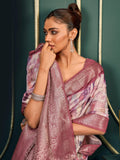 Wonderful Off-White & Dusty Pink Printed Cotton Traditional Saree