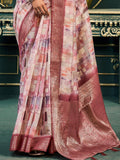 Wonderful Off-White & Dusty Pink Printed Cotton Traditional Saree