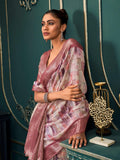 Wonderful Off-White & Dusty Pink Printed Cotton Traditional Saree