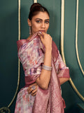 Wonderful Off-White & Dusty Pink Printed Cotton Traditional Saree