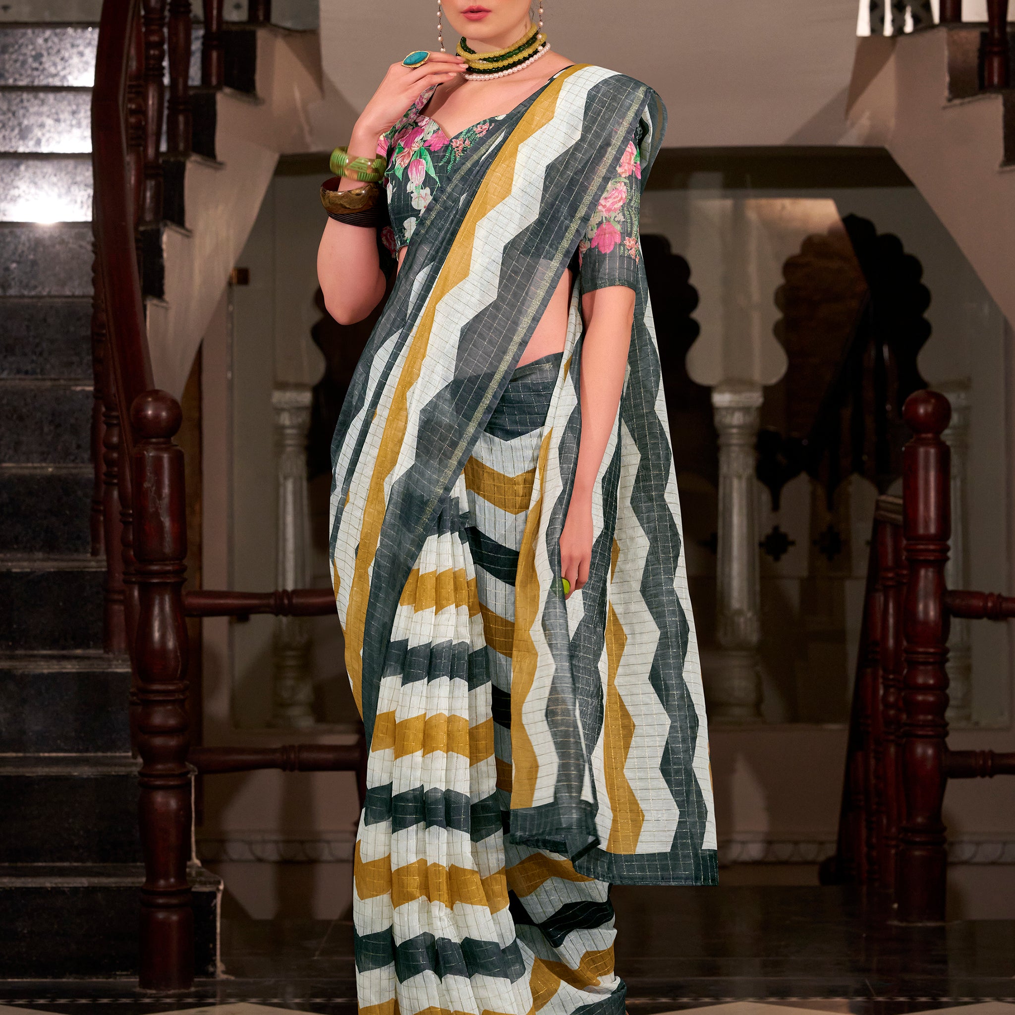 Stunning Multi-Color Floral Printed Cotton Casual Wear Saree