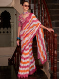 Alluring Pink Floral Printed Cotton Casual Wear Saree With Blouse
