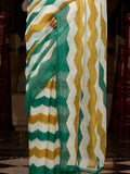 Amazing Green Floral Printed Cotton Office Wear Saree With Blouse