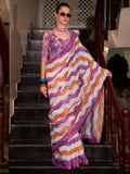 Charming Purple Floral Printed Linen Cotton Saree With Blouse