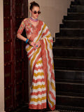Spectacular Orange Printed Cotton Saree With Floral Printed Blouse