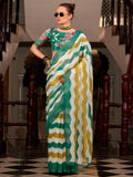 Dazzling Green Printed Cotton Festive Wear Saree With Floral Printed Blouse