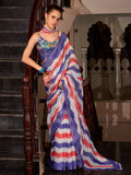 Fabulous Blue Printed Cotton Casual Wear Saree With Blouse