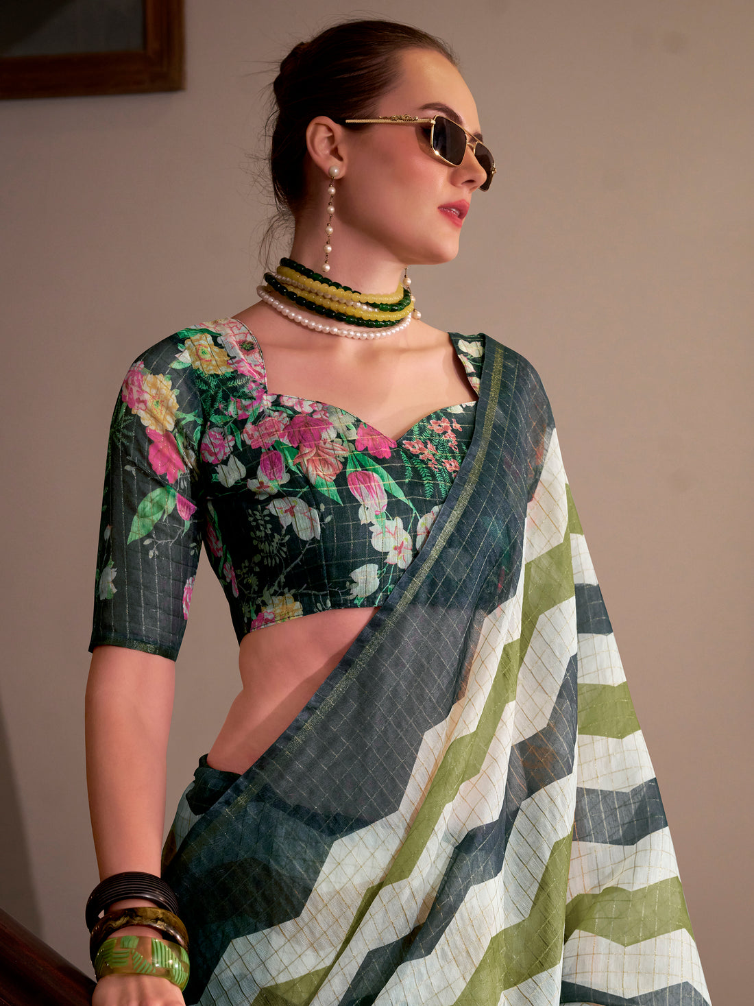 Awesome Multi-Color Printed Cotton Office Wear Saree With Blouse