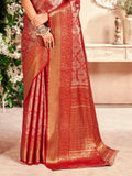 Fascinating Red Zari Weaving Silk Traditional Saree With Blouse