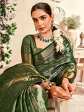 Mesmerizing Green Zari Weaving Silk Mehendi Wear Saree With Blouse