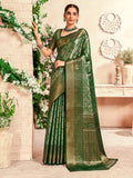 Mesmerizing Green Zari Weaving Silk Mehendi Wear Saree With Blouse