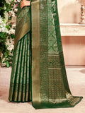 Mesmerizing Green Zari Weaving Silk Mehendi Wear Saree With Blouse