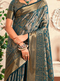 Bewitching Teal Blue Zari Weaving Silk Traditional Saree With Blouse