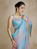 Glamorous Sky Blue Digital Printed Silk Party Wear Saree With Blouse