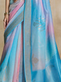 Glamorous Sky Blue Digital Printed Silk Party Wear Saree With Blouse