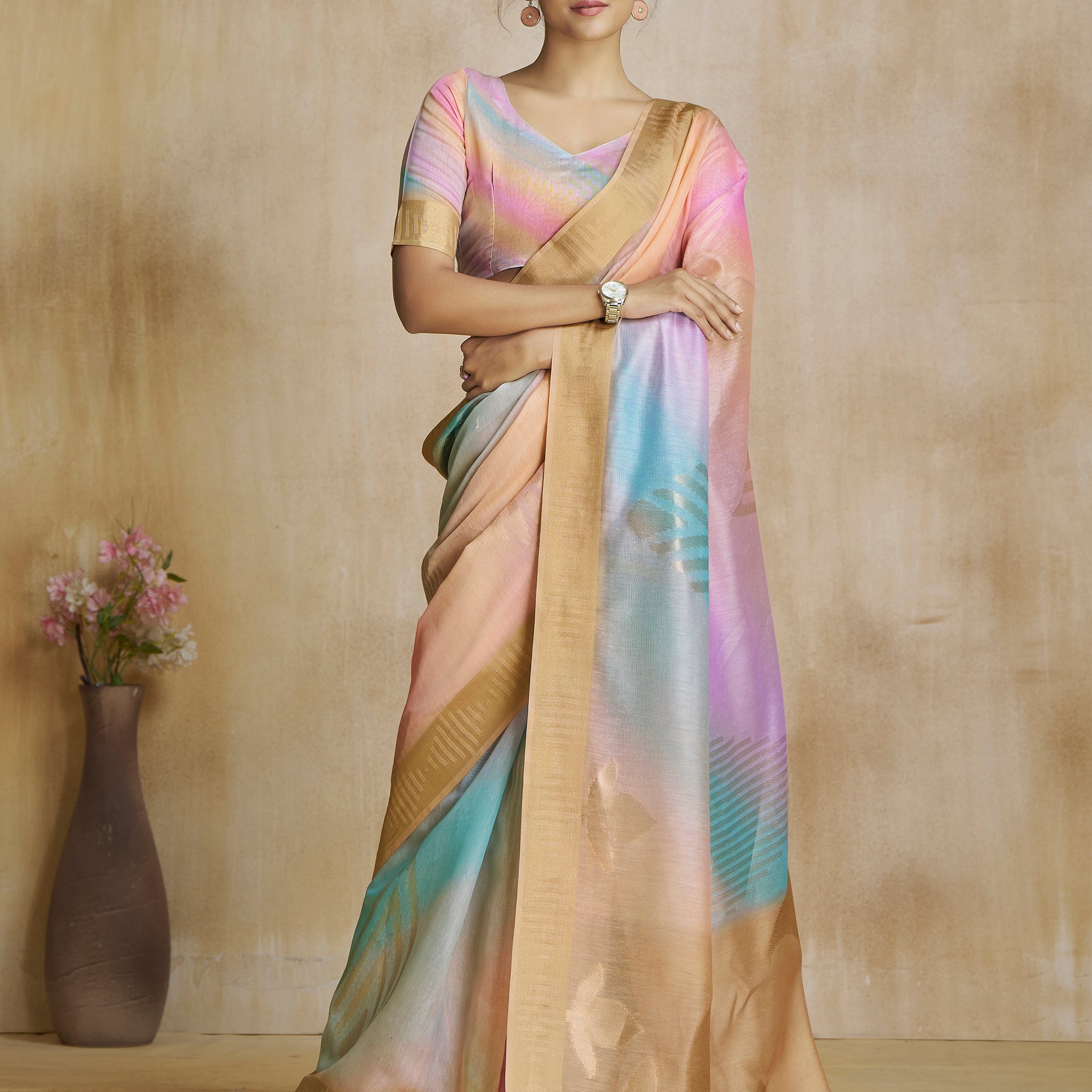 Enchanting Multi Color Digital Printed Silk Event Wear Saree With Blouse