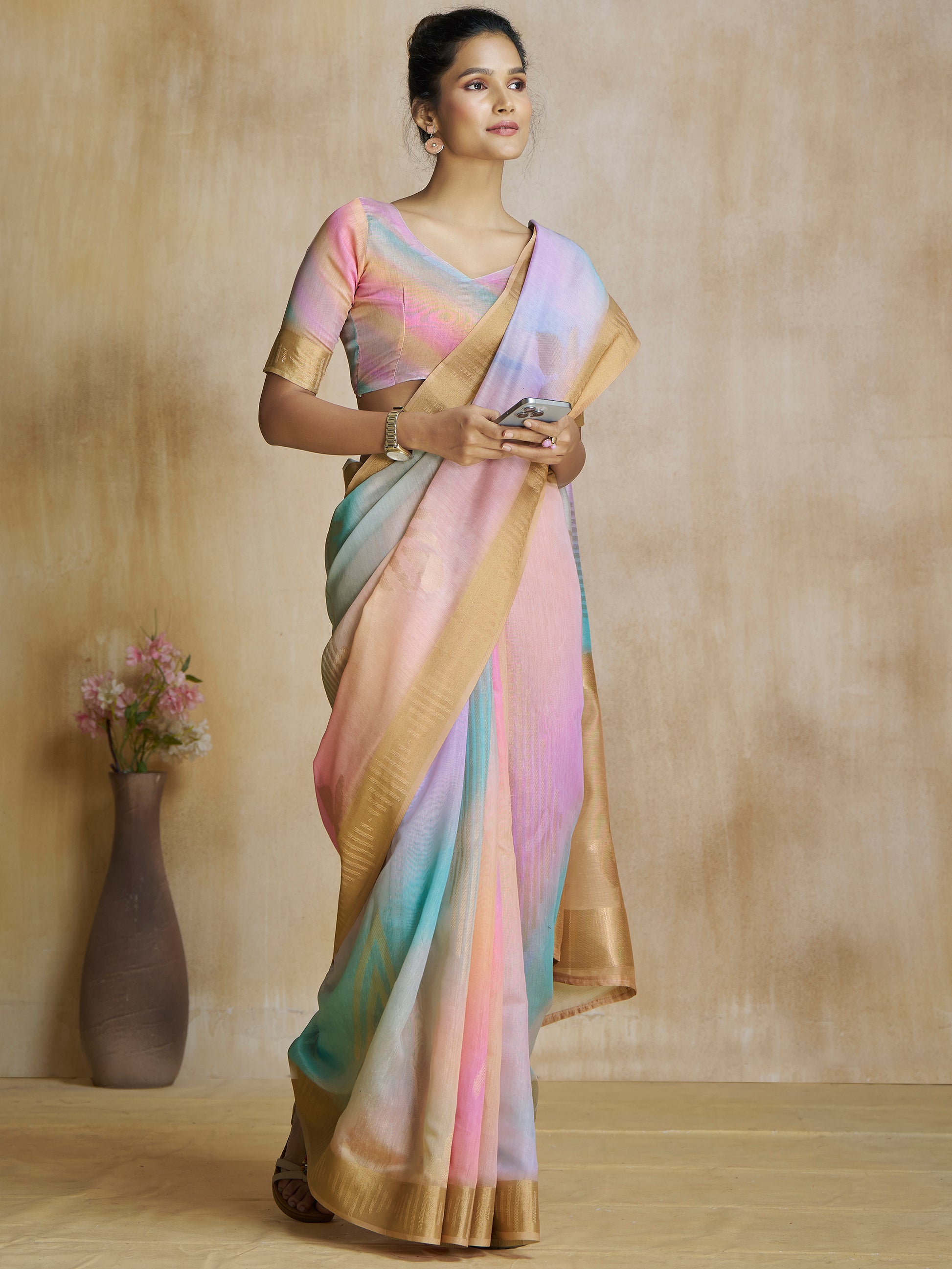 Enchanting Multi Color Digital Printed Silk Event Wear Saree With Blouse