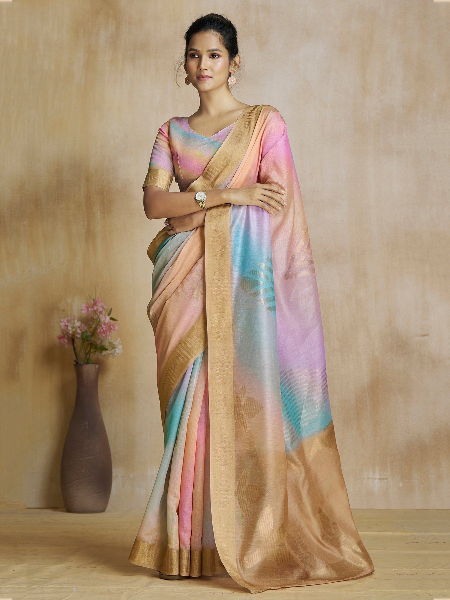 Enchanting Multi Color Digital Printed Silk Event Wear Saree With Blouse