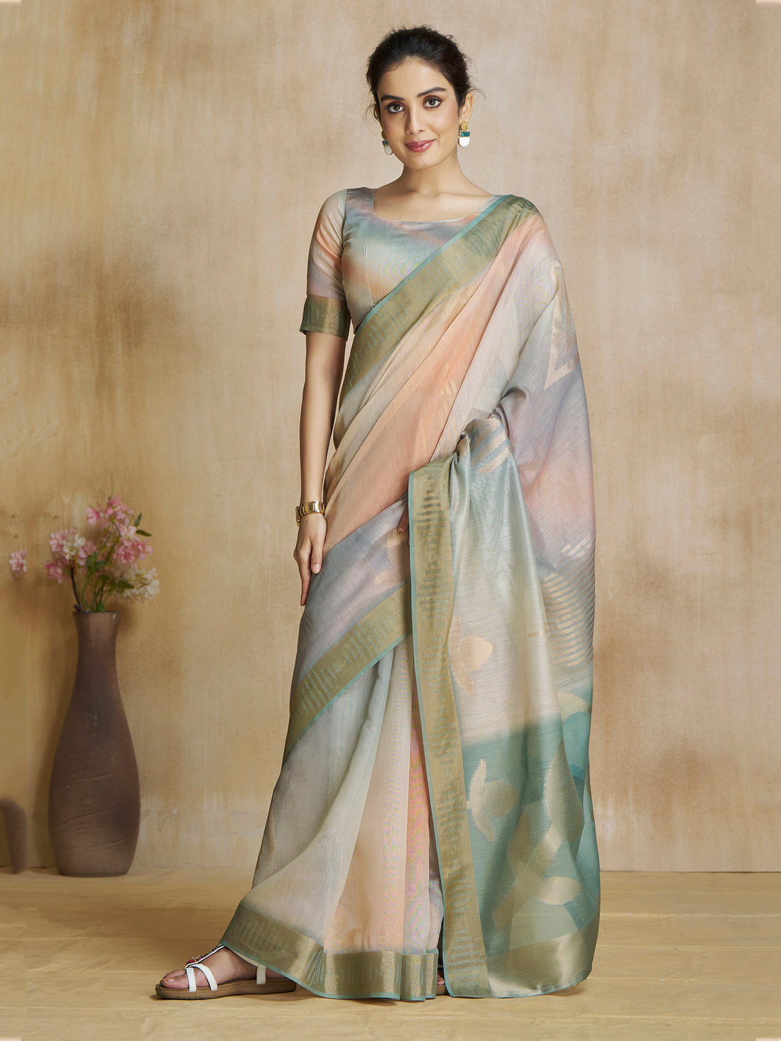 Stunning Multi Color Digital Printed Silk Festival Wear Saree With Blouse
