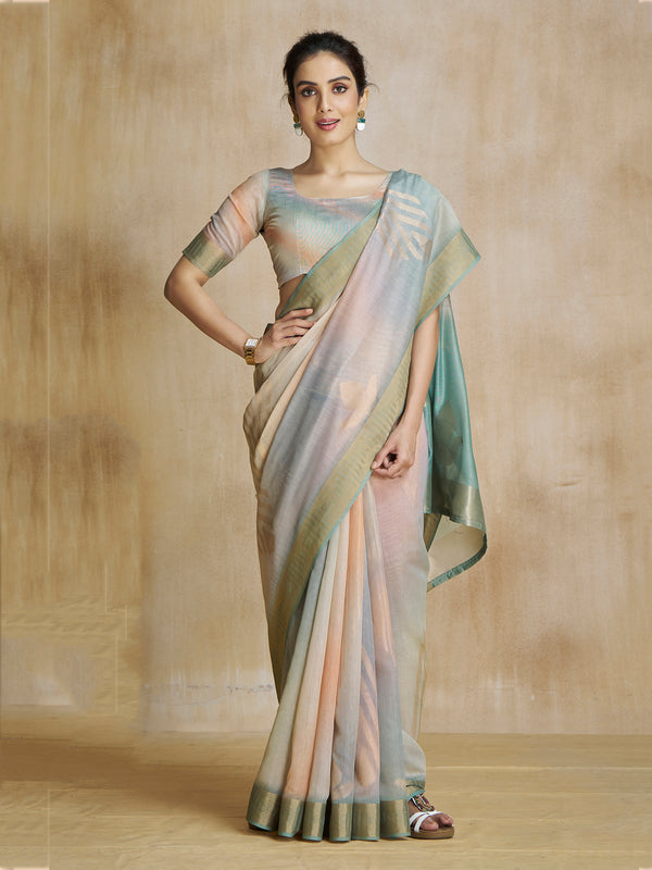 Stunning Multi Color Digital Printed Silk Festival Wear Saree With Blouse