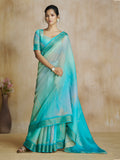 Captivating Aqua Blue Digital Printed Silk Casual Wear Saree With Blouse