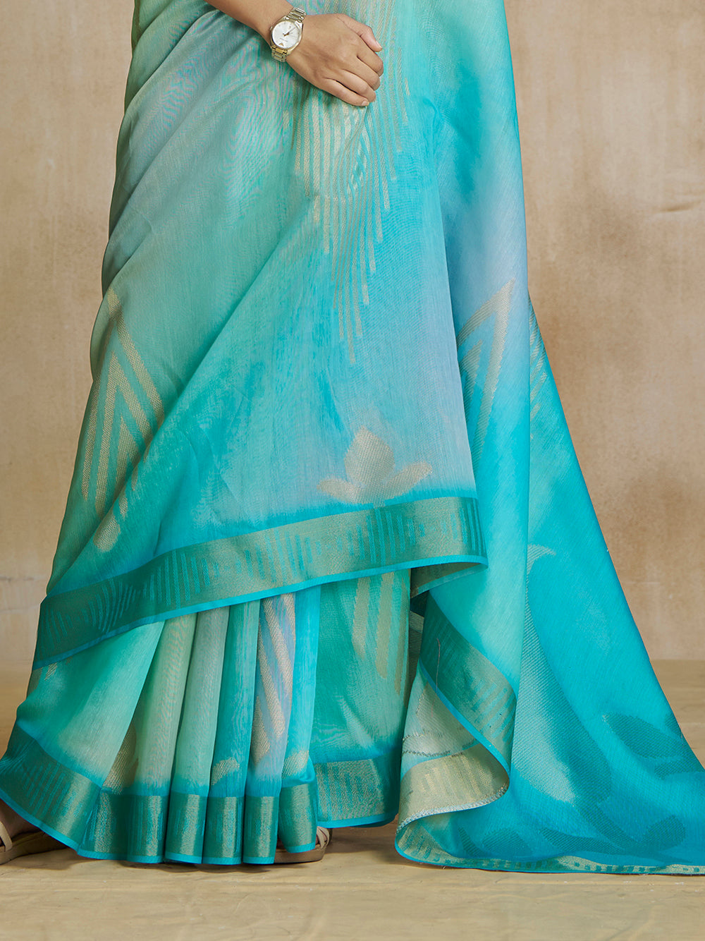 Captivating Aqua Blue Digital Printed Silk Casual Wear Saree With Blouse