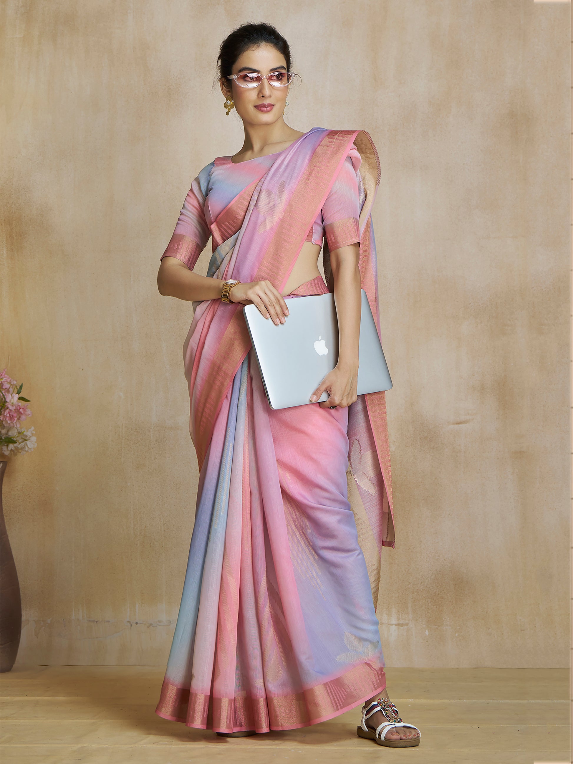 Tantalizing Pink Digital Printed Silk Event Wear Saree With Blouse