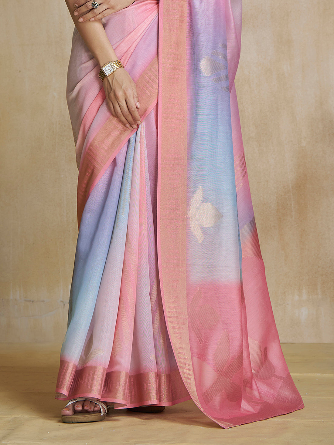 Tantalizing Pink Digital Printed Silk Event Wear Saree With Blouse