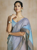Charming Blue Digital Printed Silk Festival Wear Saree With Blouse